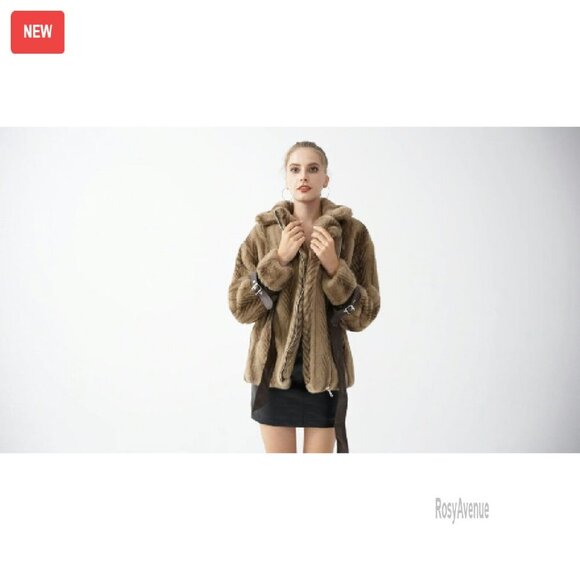 Faux Fur Cropped Jacket with Belted Waist and Leather Accents - Picture 8 of 8